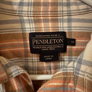 Pendleton 100% Cotton Men's Orange and Teal Plaid Button Down Shirt